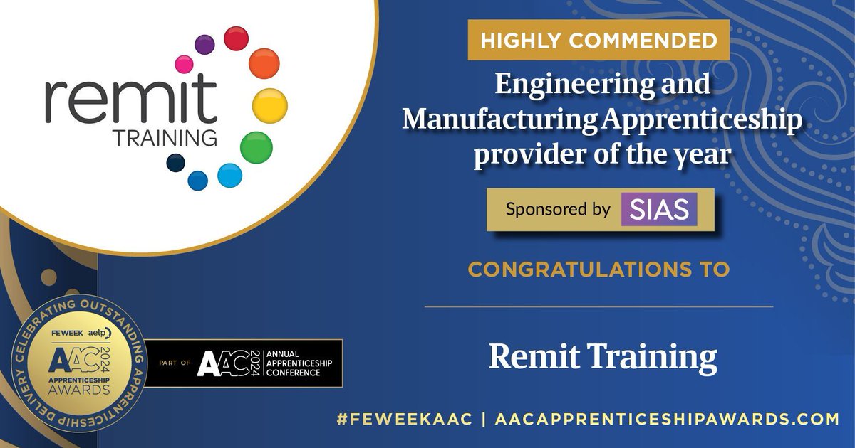 📢HIGHLY COMMENDED - 2024 @FEWeek & @AELPUK @AnnualAppConf Awards in association with @cityandguilds Congratulations to @RemitTraining ~ High Commendation for the Engineering and Manufacturing Apprenticeship provider of the year award sponsored by @cogent_skills at the AAC Awards