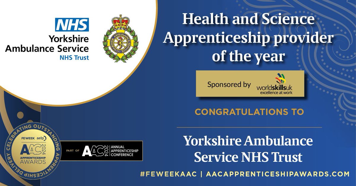 📢 WINNER - 2024 @FEWeek & @AELPUK @AnnualAppConf Awards in association with @cityandguilds 📢 🎉 CONGRATULATIONS to @YorksAmbulance for winning this year’s Health and Science Apprenticeship Provider of the Year award sponsored by @worldskillsuk at the 2024 AAC Awards! 🎉🥳
