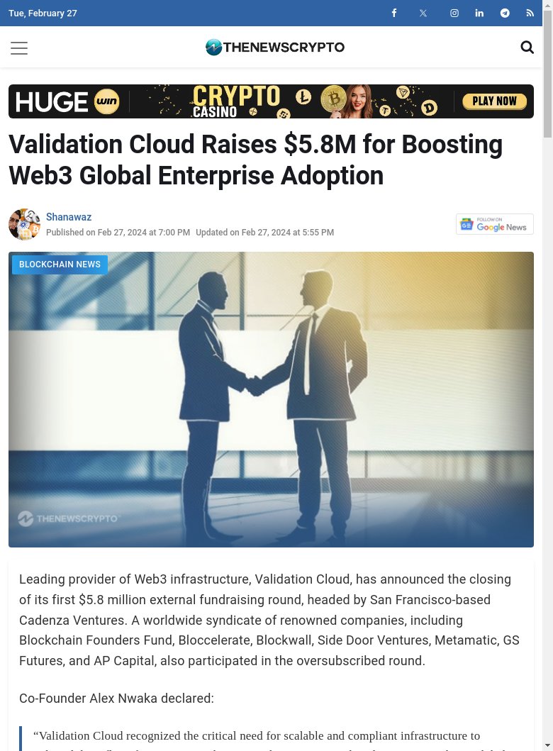 rayan_bibiloni's tweet image. BREAKING NEWS :  Validation Cloud raises $5.8M to boost global web3 adoption. cryptoeco.net/tw/0a6b.html  #Web3 #EnterpriseAdoption #ValidationCloud