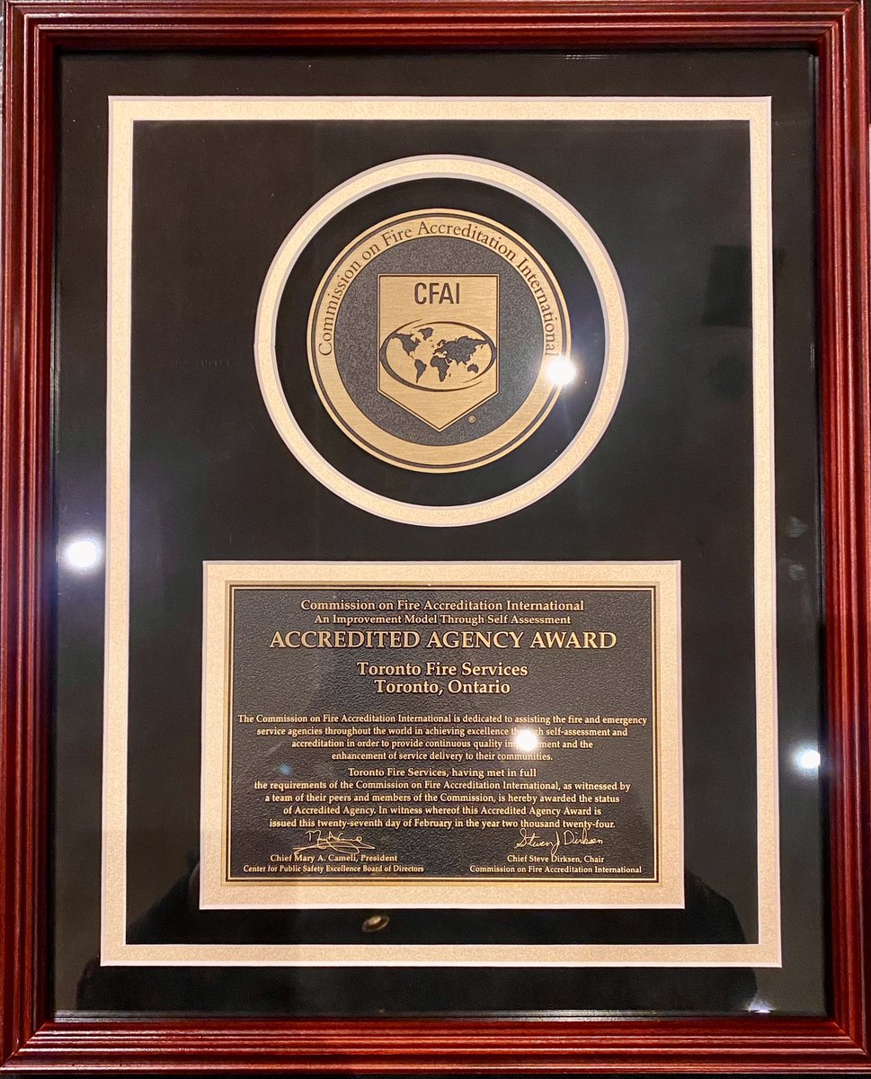 It was an honour to appear before the CFAI Commission alongside our @Toronto_Fire Accreditation Team and @TPFFAPres President James Reed. I am pleased to announce TFS received @CtrPubSafExc CFAI accredited agency status for the second consecutive time!