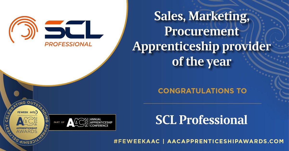 📢 WINNER - 2024 @FEWeek & @AELPUK @AnnualAppConf Awards in association with @cityandguilds 📢 🎉 CONGRATULATIONS to SCL Professional for winning this year’s Sales, Marketing, Procurement Apprenticeship Provider of the Year award at the 2024 @AnnualAppConf Awards! 🎉 #AACAwards