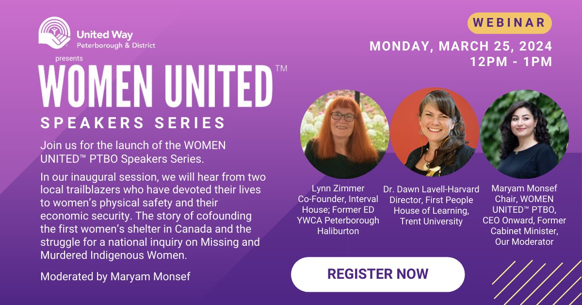 UnitedWayPtbo's tweet image. Join us for WOMEN UNITED™ PTBO Speakers Series #1  at 12 noon to 1 pm on Monday, March 25th, 2024. Register here bit.ly/49Gliu0 

There is no charge to attend this virtual session. The link will be circulated to registered attendees the morning of the event.