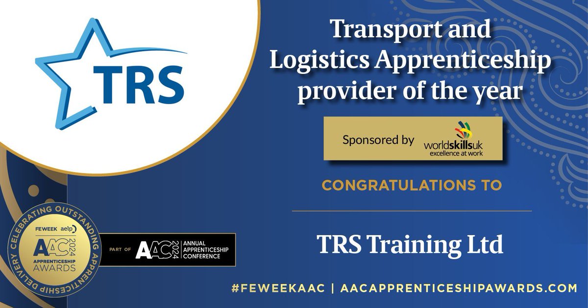 AnnualAppConf's tweet photo. 📢 WINNER - 2024 @FEWeek &amp; @AELPUK @AnnualAppConf Awards in association with @cityandguilds 📢 🎉
CONGRATULATIONS to @trstrainingltd for winning this year’s Transport and Logistics Apprenticeship provider of the year award sponsored by @worldskillsuk at the 2024 AAC Awards! 🎉🥳 https://t.co/Jx9tyYrqpV