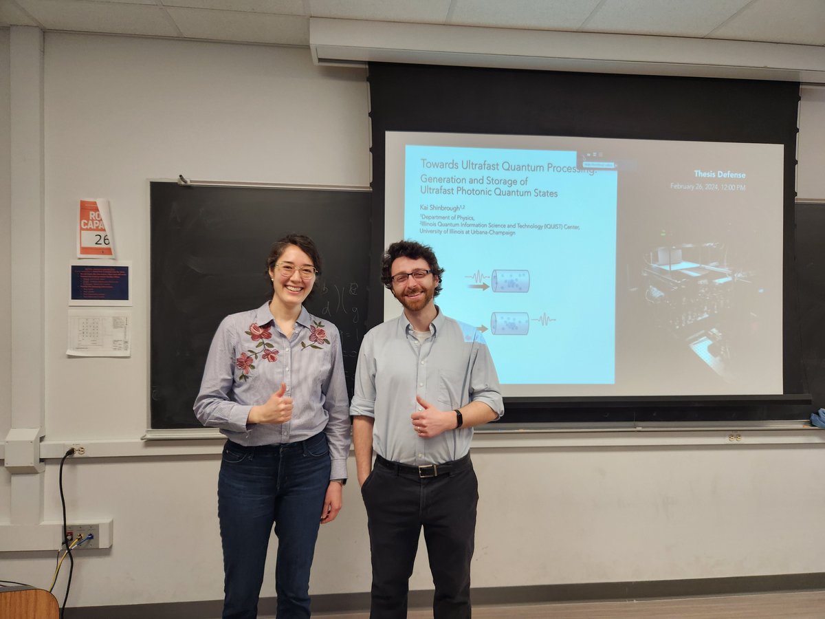 Congratulations to Dr. Kai Shinbrough (pictured with his advisor Professor Gina  Lorenz)! Yesterday, he successfully defended his thesis "Towards Ultrafast  Quantum Processing: Generation and Storage of Ultrafast Photonic Quantum  Status" 🥳👨‍🎓🥳