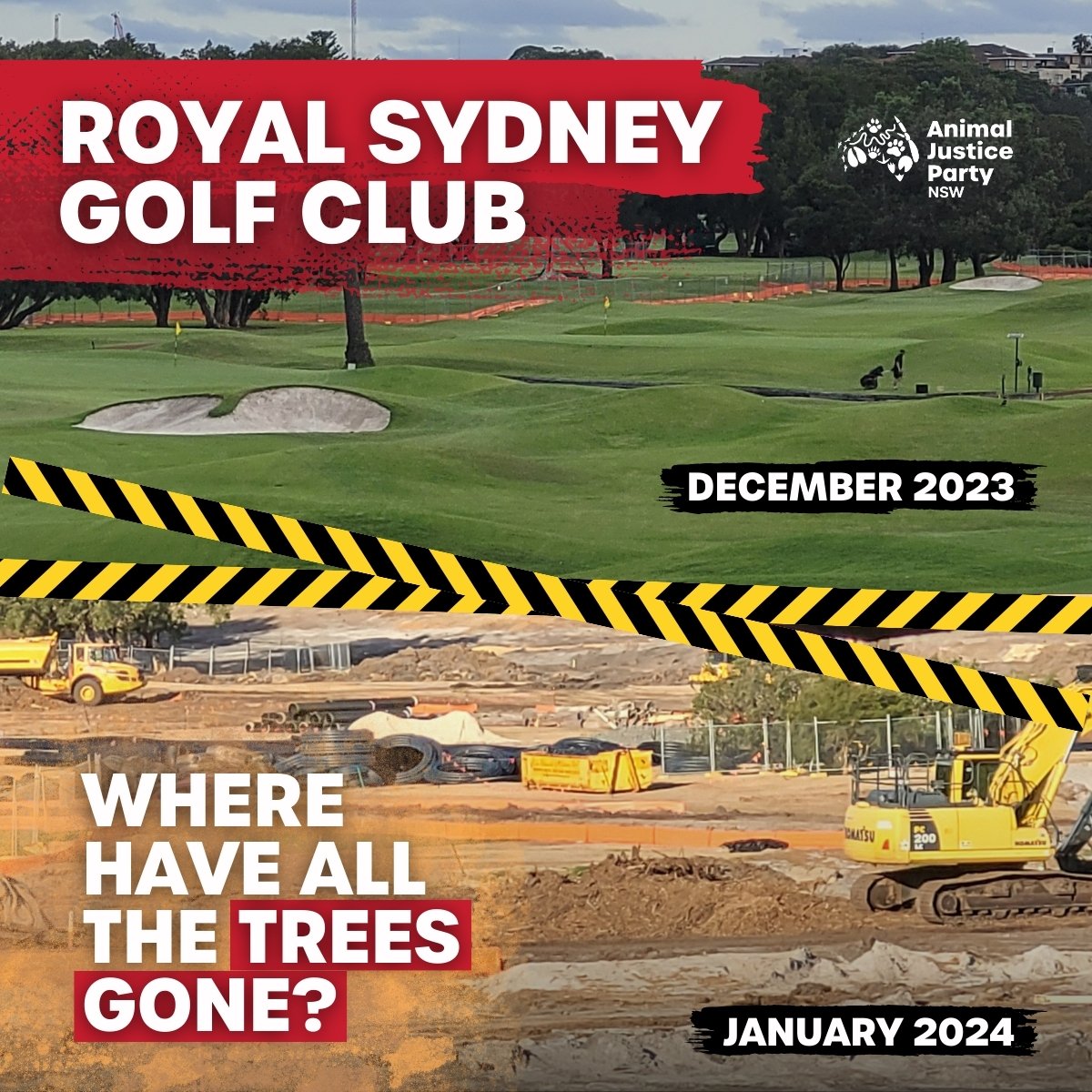 The local habitat has been devastated by the Royal Sydney Golf Club. Their development has already destroyed 595 old-growth trees. Hundreds more are at risk. Countless animals have been killed and many more are left with no food and no home.