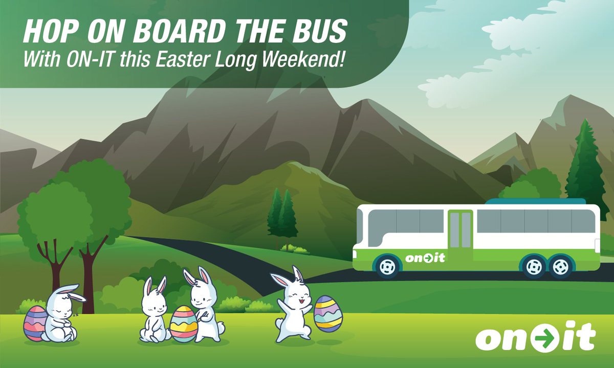 Hop to the mountains this Easter Weekend!🐇

On-It is offering Easter service from Friday March 29th to Sunday March 31st. Check out our schedules  ow.ly/4rJM50QIxtV 
OR book now ow.ly/PM3Y50QIxtU

#SafelyHome #banff #Canmore #TravelAlberta #ExploreBanff