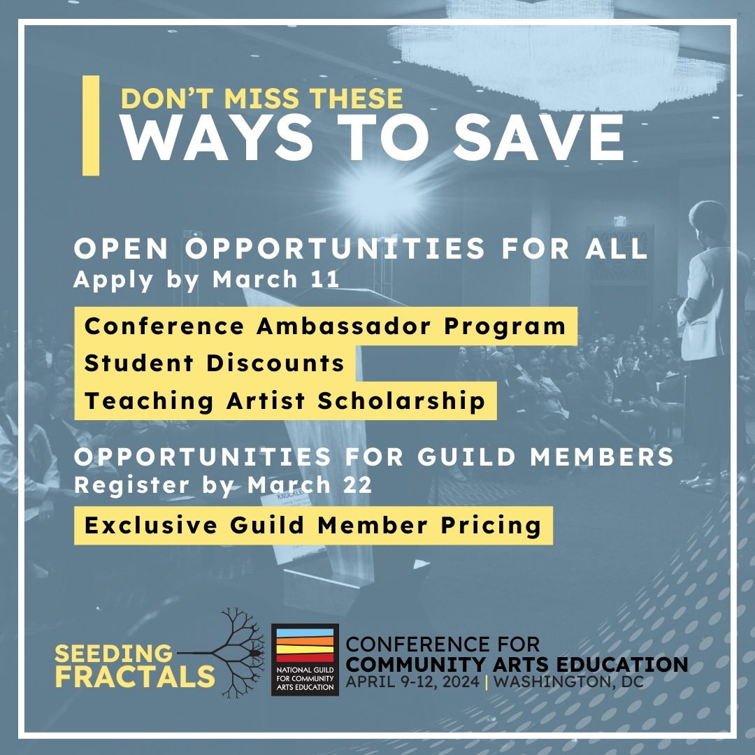 National Guild (@communityartsed) on Twitter photo Save on the 2024 Community Arts Ed Conference!
✅ Ambassador Program
✅ Student Discounts
✅ Teaching Artist Scholarships
✅ Exclusive Member Pricing
Limited offers to make attending easier! Connect, learn, and inspire. ow.ly/nO3850QIxvy Save on the 2024 Community Arts Ed Conference!
✅ Ambassador Program
✅ Student Discounts
✅ Teaching Artist Scholarships
✅ Exclusive Member Pricing
Limited offers to make attending easier! Connect, learn, and inspire. ow.ly/nO3850QIxvy