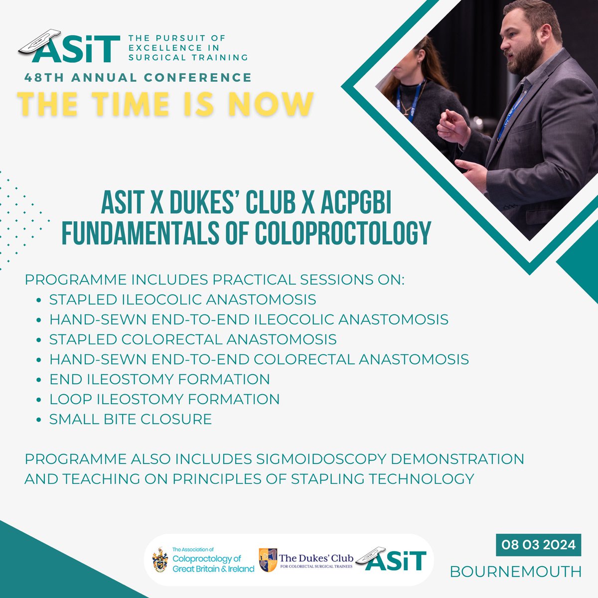Promised to be a full-day hands-on course, you’ll be taught key skills in such as ileocolic and colorectal #anastomoses and #ileostomies 📅 8th March 2024 ⭐️ Exclusive for ASiT2024 delegates 🎟 Tickets still available 🔗 tinyurl.com/ASiT24Rg #TheTimeIsNow 🧵 2/3