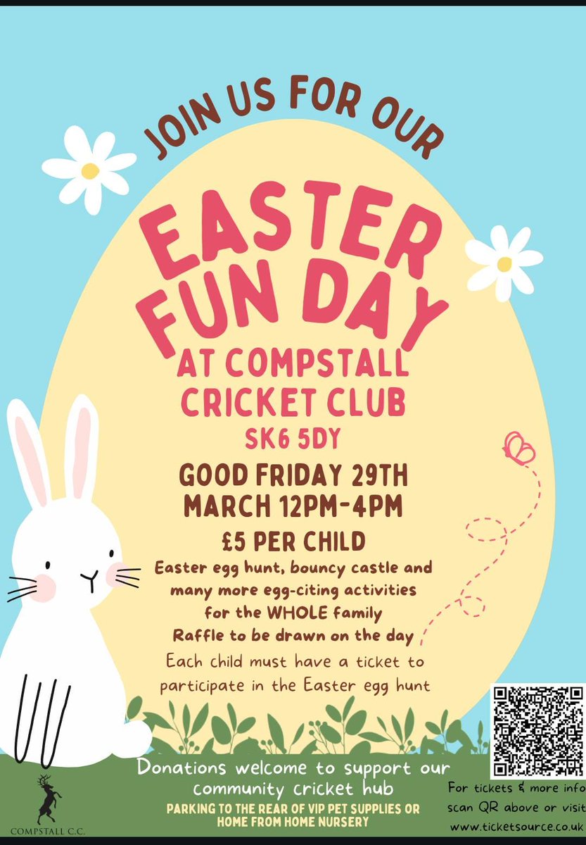 Compstall_CC1's tweet image. 🌟 Exciting News from Compstall Cricket Club! 🏏✨

Easter Fun Day - Good Friday, 29th March 12pm-4pm
Bring your Easter bonnet parade, bouncy castle, egg rolling antics, egg decorating, and a heavenly cake stand 🐣🎂 It&apos;s going to be a day of laughter, games, and community spirit