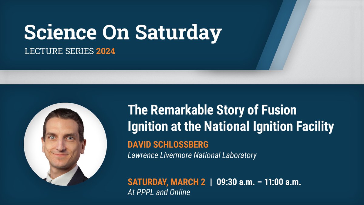 Join David Schlossberg from the National Ignition Facility (@lasers_llnl) at Lawrence Livermore National Laboratory (@Livermore_Lab) at our next #ScienceOnSaturday. Attend in person on March 2 from 9:30 to 11 a.m. (ET) or register to watch online: bit.ly/4bItewB.