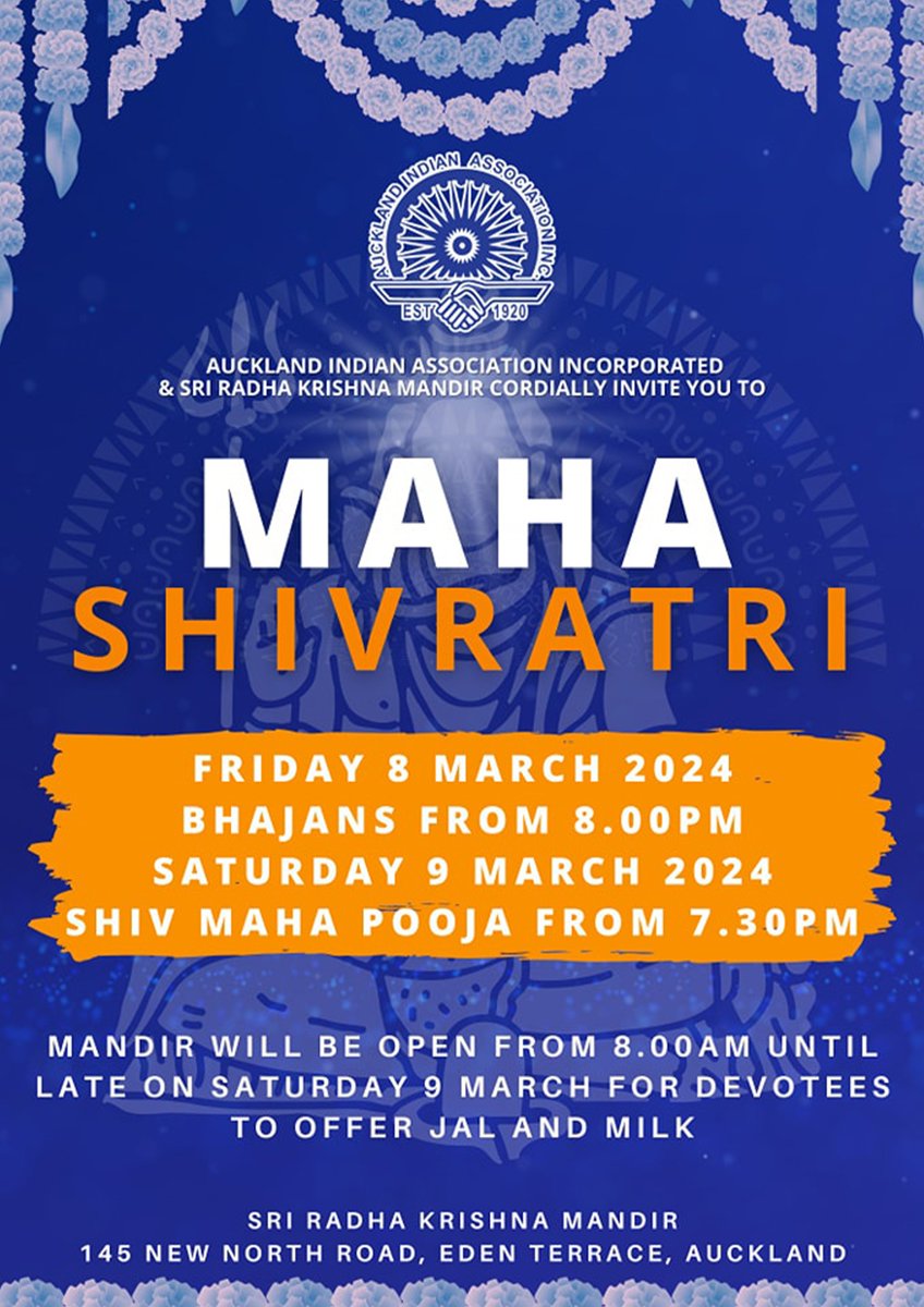 Join us in celebrating Maha Shivratri with soulful bhajans on Friday 8 March, and a divine Shiv Maha Pooja on Saturday 9 March. Let's immerse ourselves in devotion and spiritual bliss! #MahaShivratri #Bhajans #ShivPooja