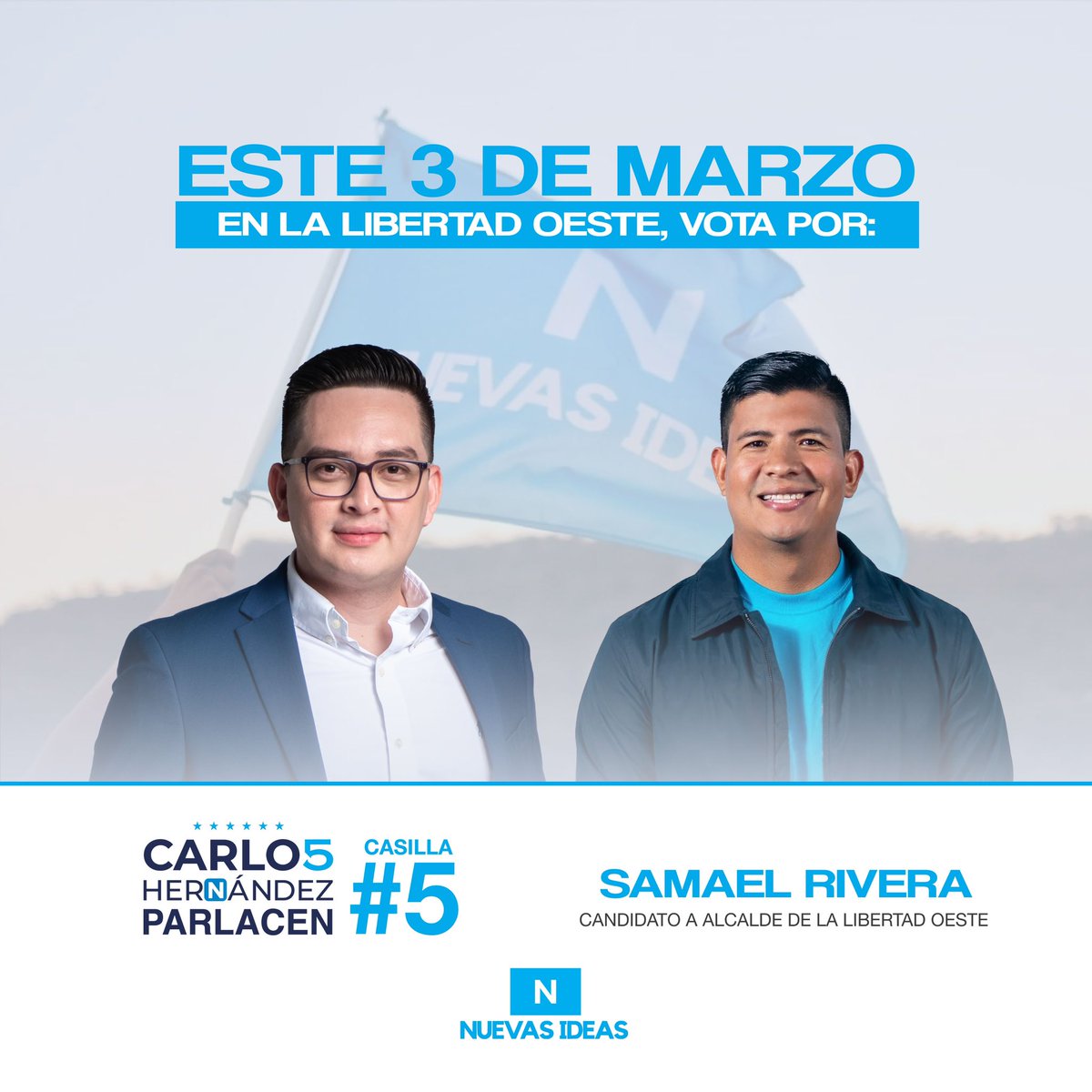 📍La Libertad Oeste.

Este 3 de marzo, para diputado al PARLACEN, vota por Carlos Hernández, casilla #5, y para alcalde vota por Nuevas Ideas, vota por <a href="/SamaelRivera9/">Samael Rivera</a>.

¡Vamos por todo!🇸🇻🗳️