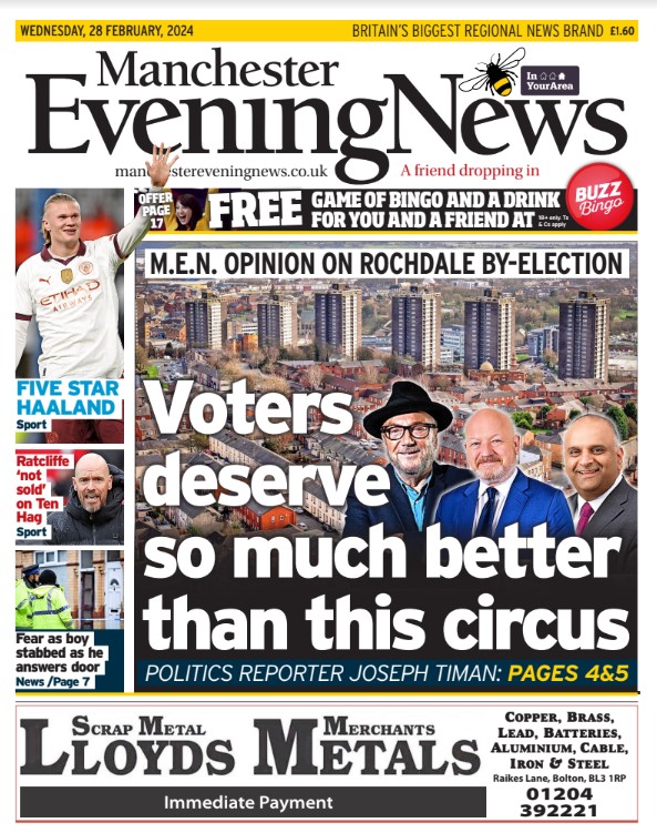 Tomorrow's Manchester Evening News front page: 'Voters deserve so much better than this circus'. #tomorrowspaperstoday