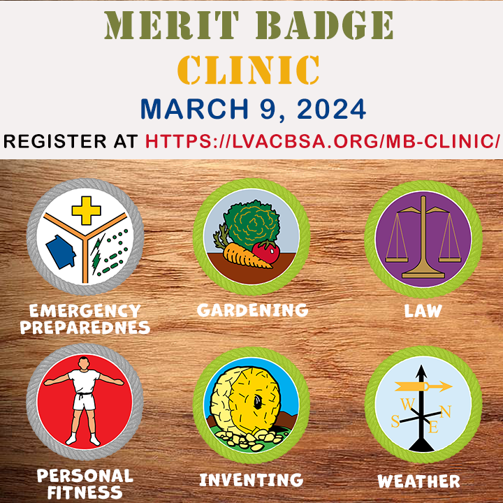 VegasScouts's tweet photo. Our Next Merit Badge Clinic is on 
Saturday, March 9, 2024  from 8:00am to 2:30pm

PLEASE REGISTER at  https://t.co/NQrhZZe5wD
-----------------------------
We are transitioning away from DoubleKnot, Please visit the link above for more information.
----------------------------- https://t.co/kBncI6FjW2
