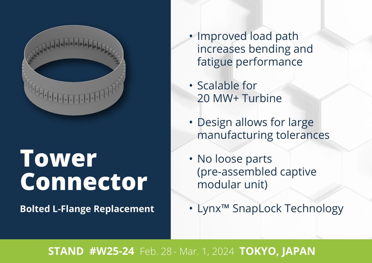 Don't miss out on learning how our Wind Tower Connector is advancing offshore wind technology at the 2024 Wind Expo in Tokyo booth W25-24!

#renewableenergy #windEnergy #sustainability #offshorewind