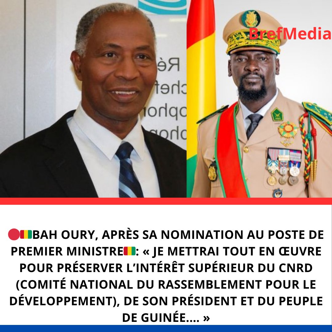 smansare's tweet photo. 🔴🇬🇳Guinée :Voici les premiers mots de Mr Bah Oury, figure emblématique de l'opposition guinéenne après sa nomination comme 3ème premier ministre et chef du Gouvernement de transition.

Toutes nos félicitations ! https://t.co/iTZHsyNMXb