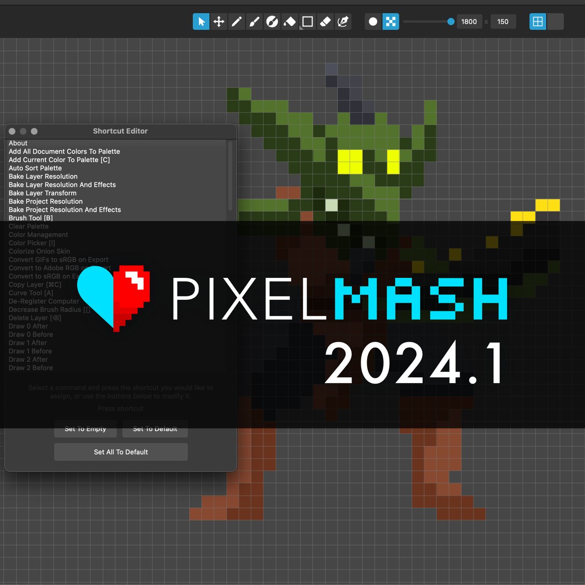ICYMI, Pixelmash 2024.1 is live, and it's a FREE update if your purchased or upgraded your license from our site in the last year! Check your code at nevercenter.com/upgrade #pixelart #pixels #ドット絵 #픽셀아트 #dotpict #retroart #digitalart #gamedev #gameart