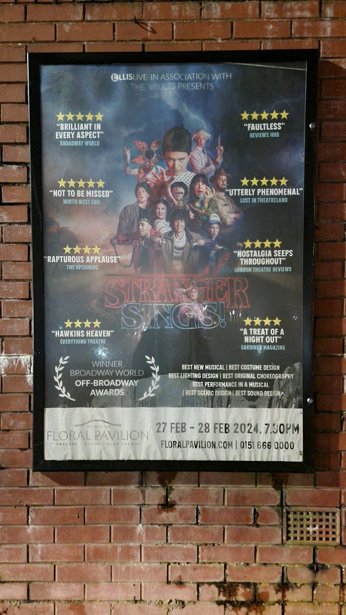MatthewRimmer's tweet photo. Really enjoyed #StrangerSings at the @FloralPavilion. Thankfully, this parody musical's more than just silly wigs (of which there are plenty) packing solid numbers & carefully-observed caricatures of the key #StrangerThings players. The actors had good grasps of their characters. https://t.co/gkmprky6Zd
