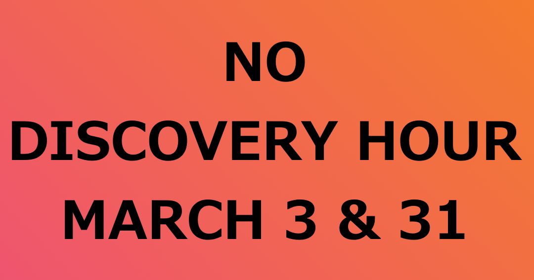 No Discovery Hour this Sunday, March 3rd, or March 31st.
See our Discovery Hour schedule here: buff.ly/49J453v