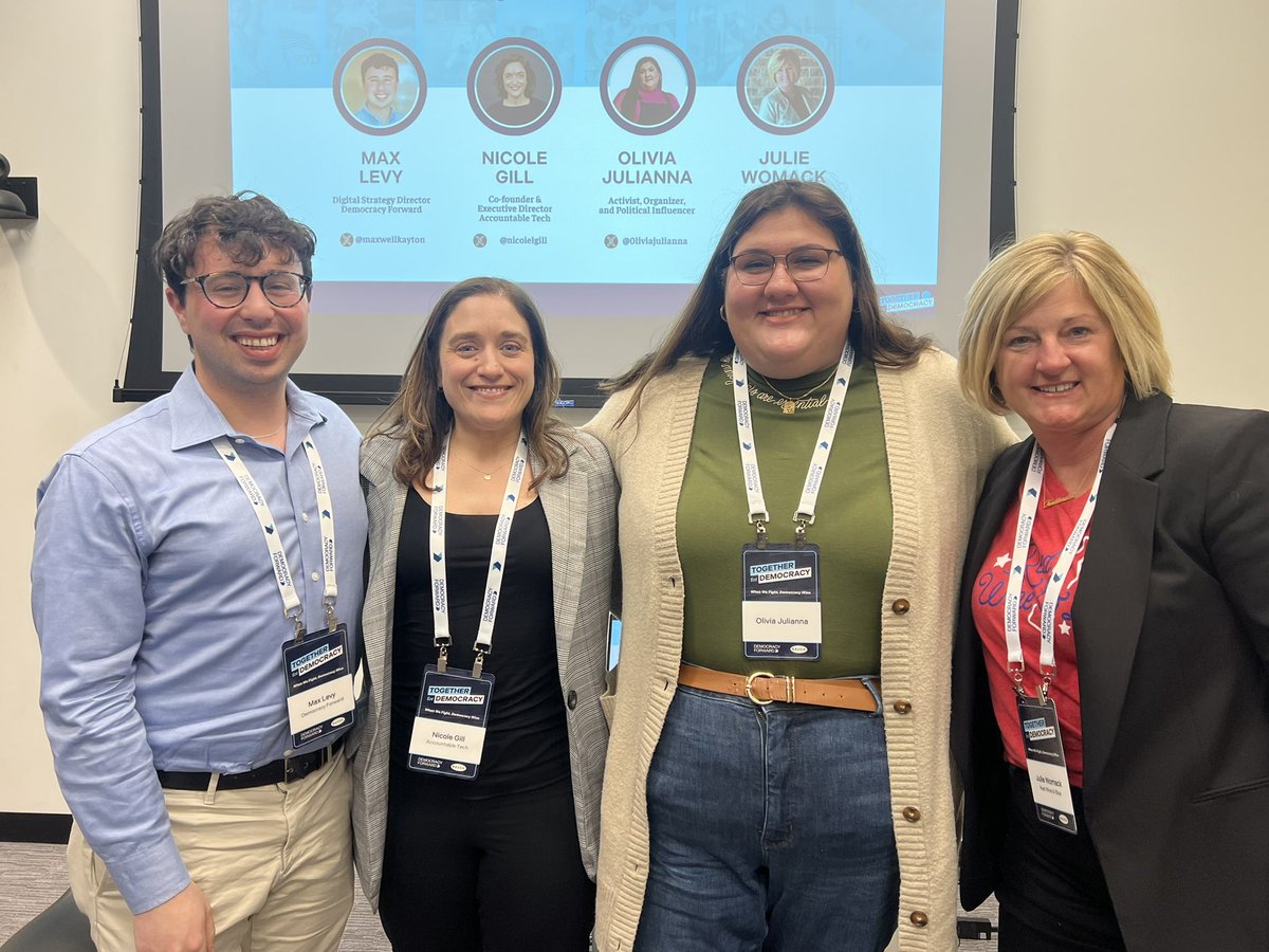 Got to ask some brilliant people about how to fight for progress online without letting social media undermine our democracy! Thank you @0liviajulianna @nicolelgill and @jwomack68 for sharing your expertise with us at #TogetherForDemocracy!