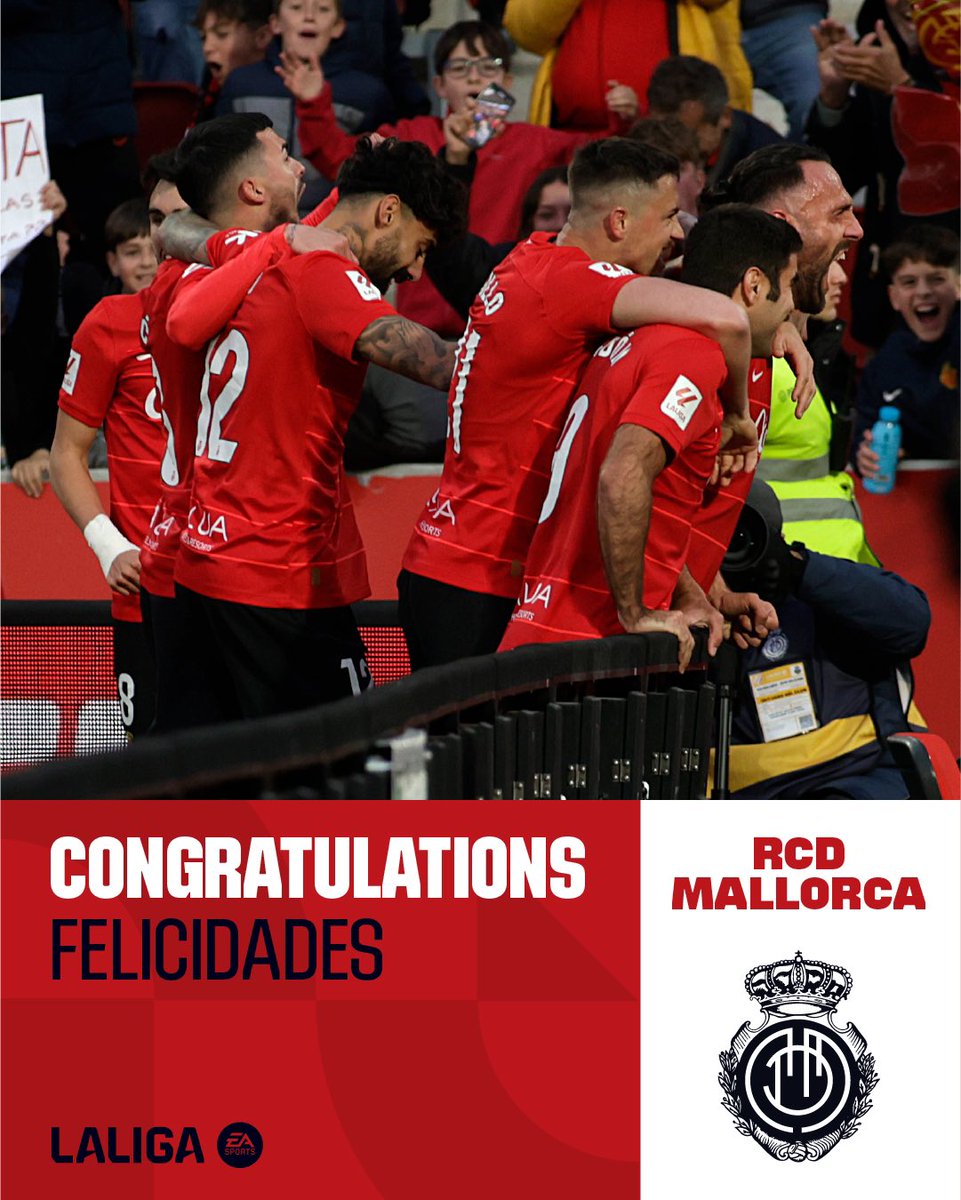 LaLiga's tweet photo. ¡Enhorabuena, @RCD_Mallorca! ✨ https://t.co/RQmcvMdcPm