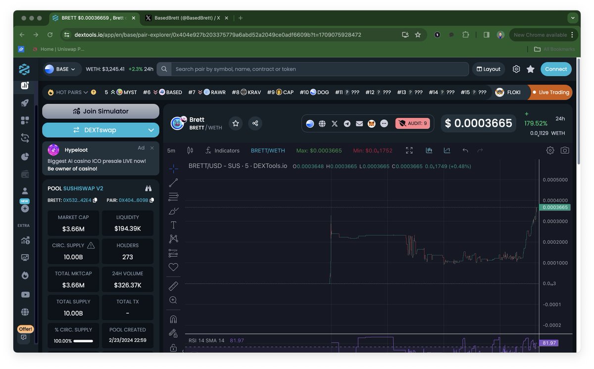 InvestWithRex's tweet photo. Hey did you know that one of the biggest exchanges Coinbase has a ETH layer 2 ecosystem that total value is only half a billion.... Im officially aping projects here, and the first one is what I believe will be the biggest Meme on base. You already had PEPE on ETH now it's time for $BRETT on Base. you have been warned!

0x532f27101965dd16442e59d40670faf5ebb142e4