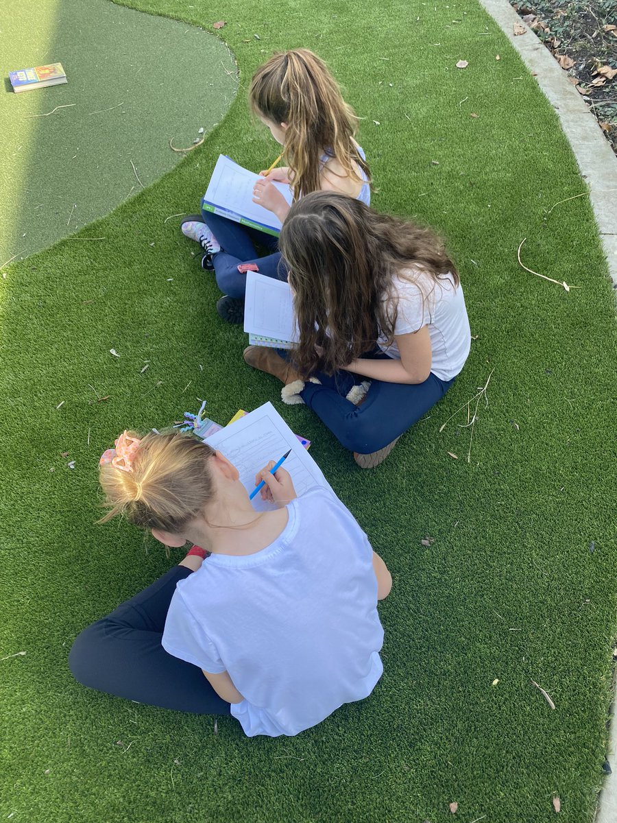 3rd graders enjoyed the sunshine by taking our writing time outside today. Thankful to have such a beautiful outdoor space we can enjoy together! #BBLearning2Rise #Elevate203