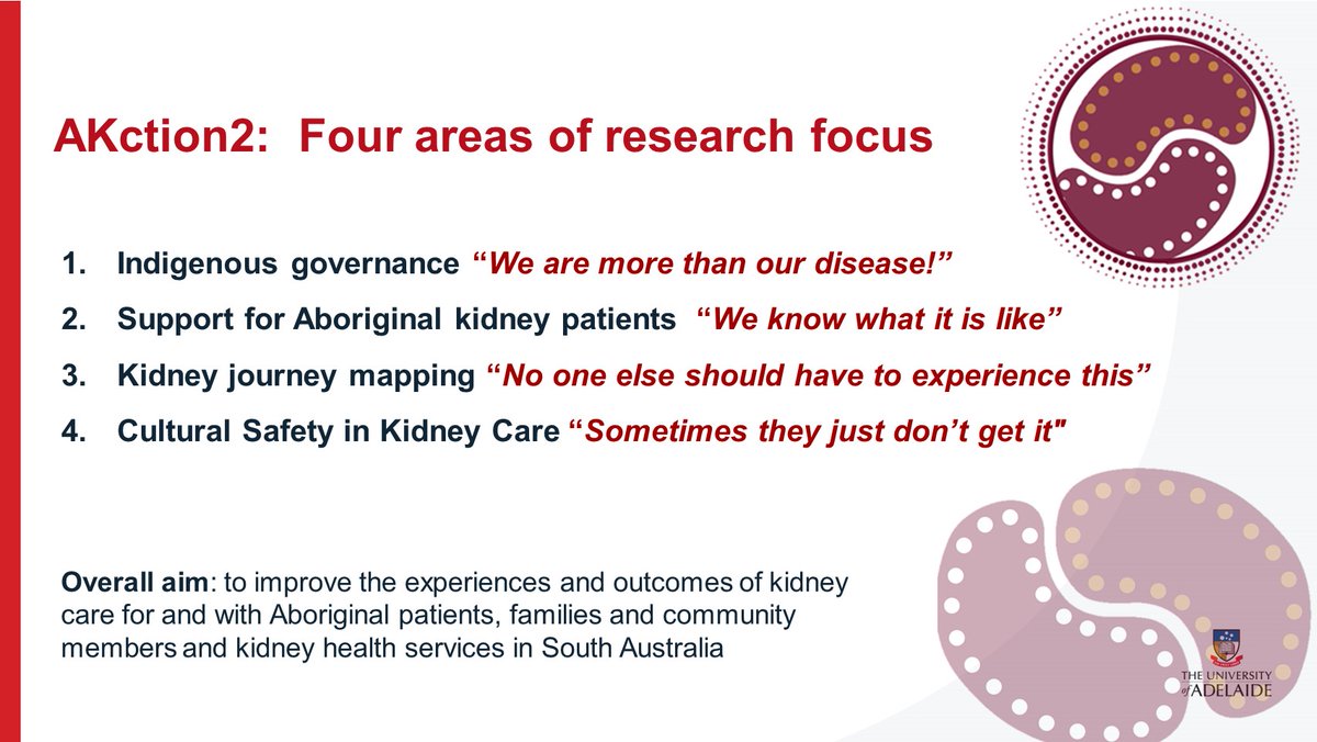 Pathways to Truth and Reconciliation: Organ Donation and Transplantation International Session @JanetKellySA1 shares the work from @AKction2 and how they are working collaboratively to conduct research that improves kidney care for First Peoples in South Australia.