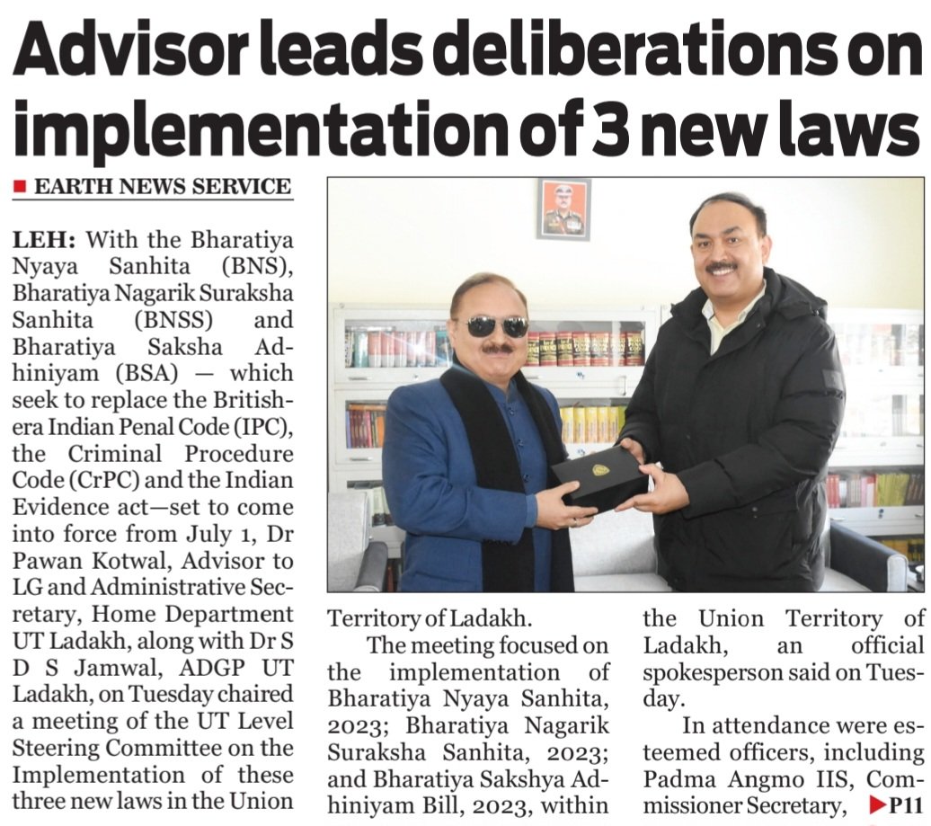 #Advisor leads #deliberations on
#implementation of 3 new #laws

@lg_ladakh @ADGP_Ladakh @police_kargil @LehPolice