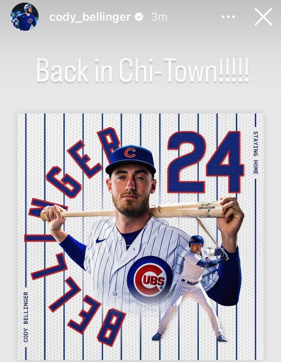 Cody Bellinger via his Instagram story:

“Back in Chi-Town!!!!!” 🤩