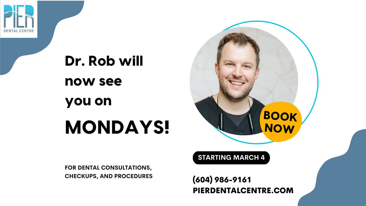 Dr. Cegielski, aka Dr. Rob, will be seeing patients on MONDAYS starting March 4th! We're excited to offer this extra day to all of our patients. 📞 Call us now to book your appointment!

pierdentalcentre.com