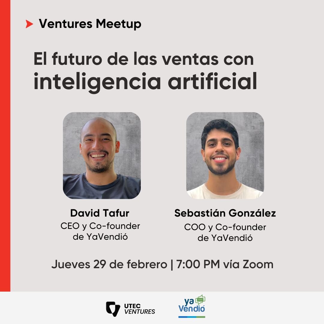 ¡Próximo #VenturesMeetup junto a YaVendió!

Descubre las nuevas posibilidades con la inteligencia artificial, específicamente para negocios medianos B2C que están en etapa de crecimiento. 🚀

Regístrate gratis aquí: lu.ma/fvia