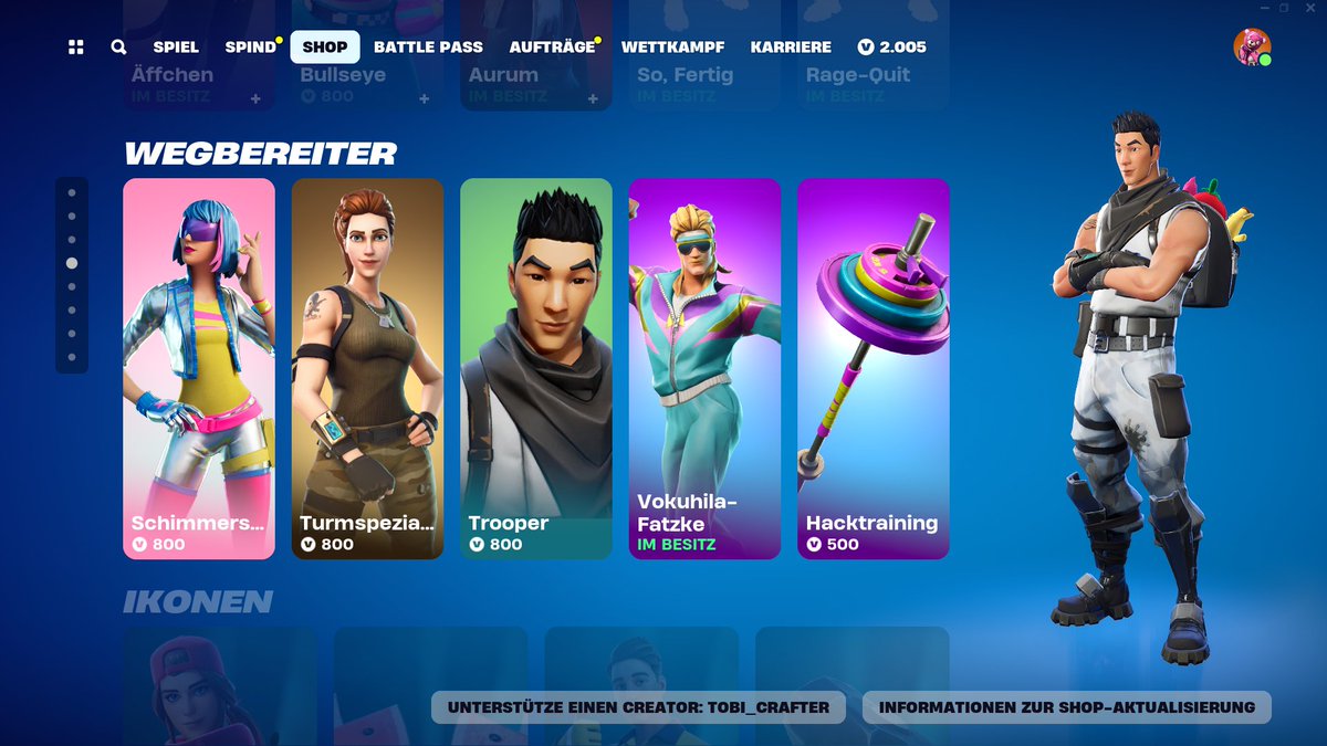 Tobi_CrafterFN's tweet photo. The Trooper Skin has returned to the Item Shop!
#Fortnite

Use Code "Tobi_Crafter" if you'd like to support me! 🔥 #EpicPartner https://t.co/ysEE1qHeFl