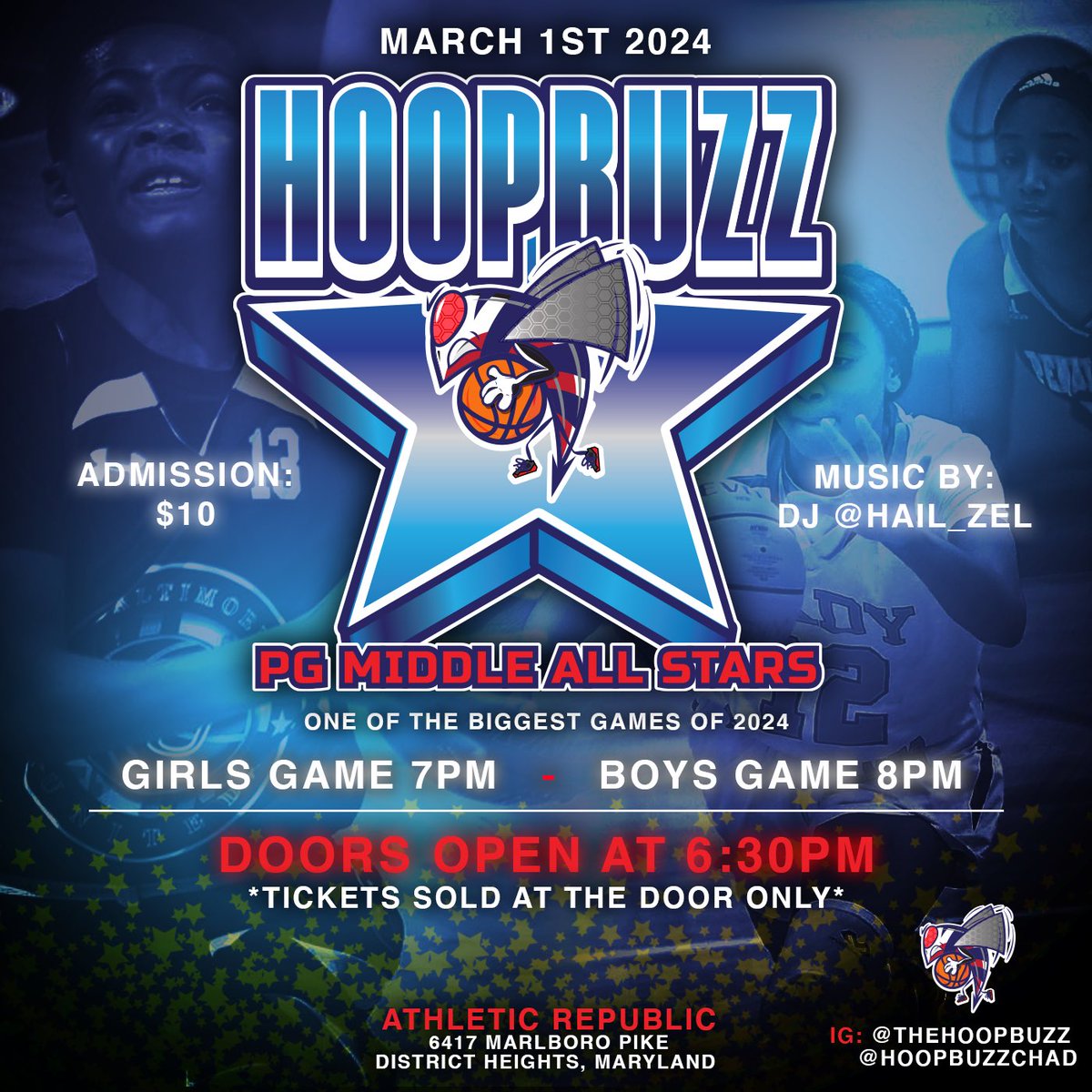 HoopBuzz PG Middle All Stars this Friday at Athletic Republic. Girls at 7:00pm Boys at 8:00pm Buzzin ‼️