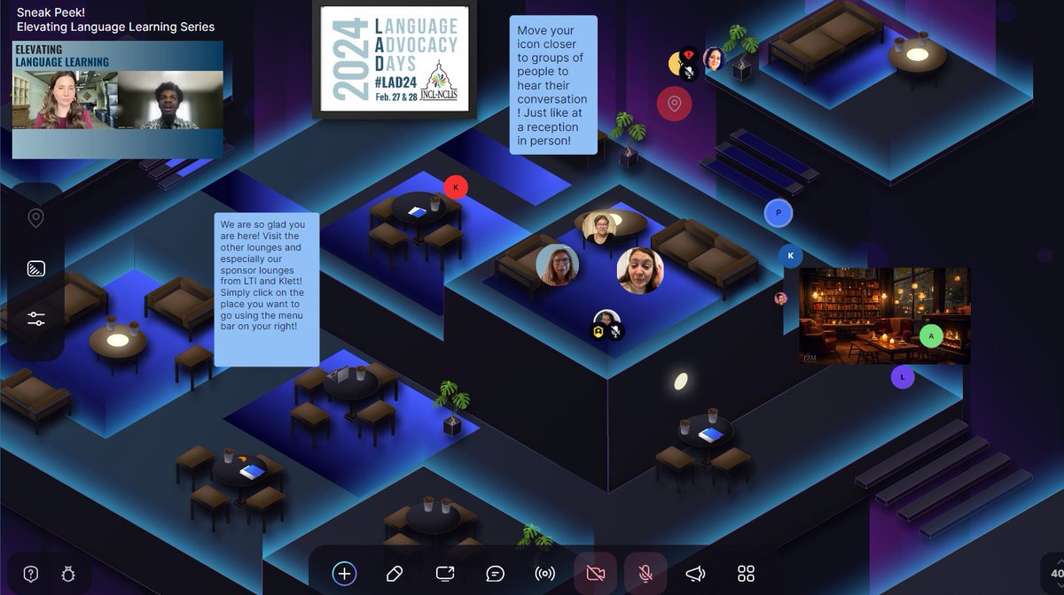 🗨️The #LAD24 Advocate Networking Lounge is buzzing with conversation! 

✨Special thanks to our generous #LAD24 Advocate Reception sponsors  <a href="/KlettWL/">Klett World Languages</a> and <a href="/LTILanguageTest/">Language Testing International, Inc.</a>! Check out the incredible virtual spaces they created to inspire real interaction!