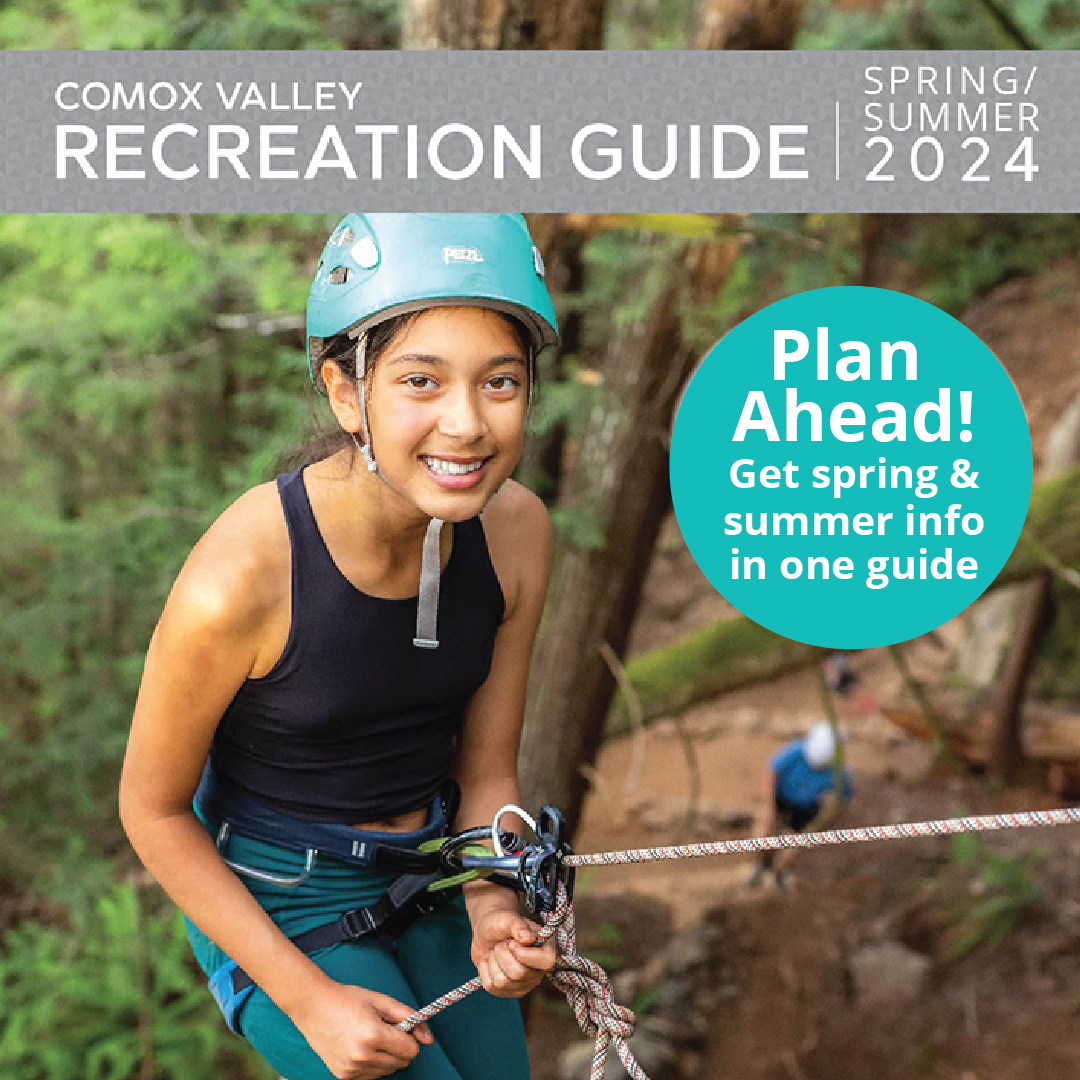 The spring/summer Comox Valley Recreation guide: online on Tues, Mar 5. Printed guides, Wed, Mar 6.
🏊Registration for CVRD Swim Lessons - spring & summer open at 8 am Mar 11. 
👉Registration for other programs, including CVRD summer daycamps is open.
comoxvalleyrd.ca/registration