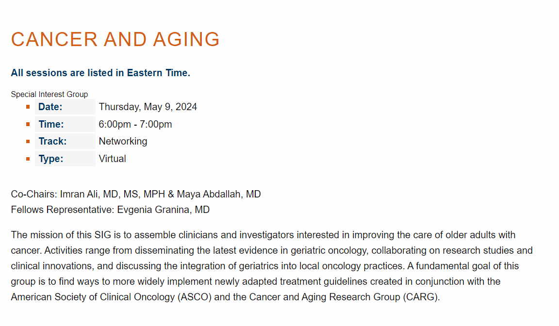 📢Looking for another opportunity to virtually meet other geriatric oncologists before @ASCO❓ 

🚨Let's meet at the Cancer & Aging SIG @AmerGeriatrics #AGS24 co-chaired by Dr. @MayaAbdallah_MD 👏
➡️meeting.americangeriatrics.org

#GeriOnc #GeriHeme #olderadults @ASCOTECAG #ASHTrainee