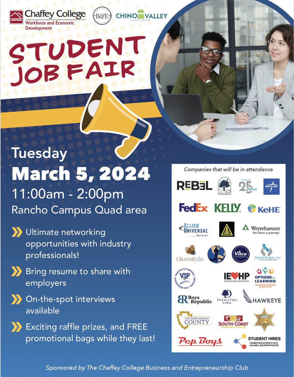 Lots of opportunities for CAS students at this outstanding event! Grateful to partner with <a href="/chaffeycollege/">Chaffey College</a> Make sure to attend!