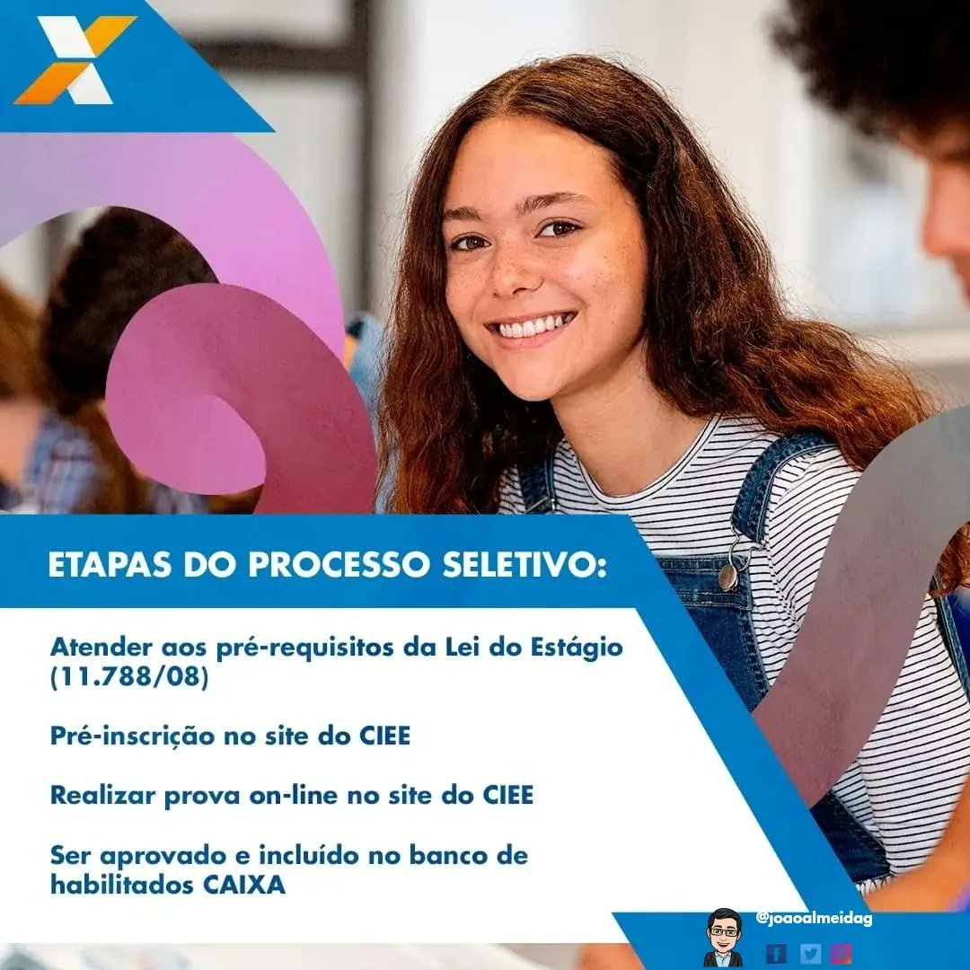 Joaoalmeidag's tweet image. UTILIDADE PÚBLICA
⚠Para quem está no nível médio, técnico ou superior, as vagas de estágio na #CAIXA estão abertas! As inscrições vão até 29/02/2024, no site do CIEE.
Aproveite essa oportunidade de transformar a sua vida. Acesse: portal.ciee.org.br
Boa sorte🍀
@joaoalmeidag