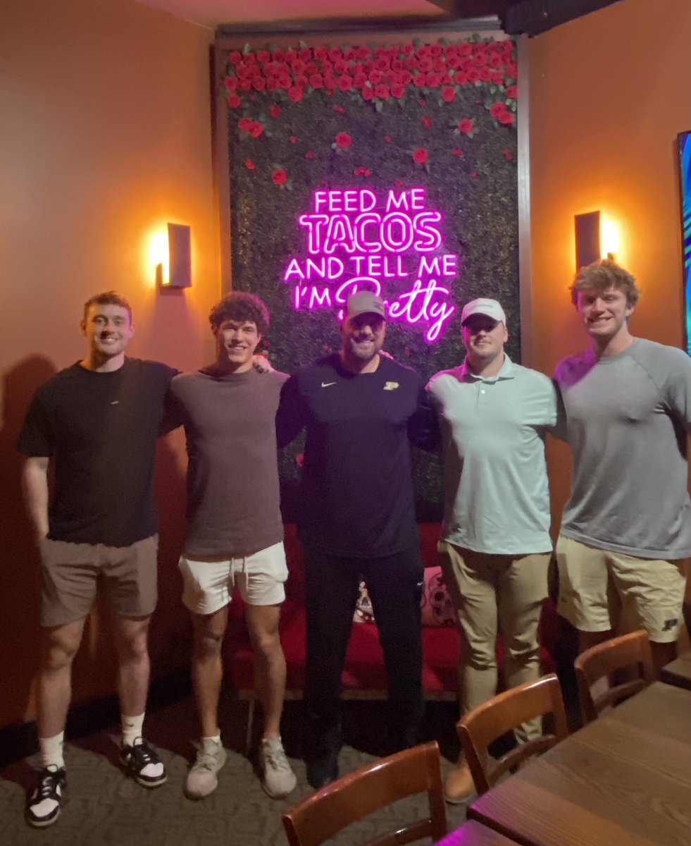 Unbelievable fellowship and food at Nom Nom with the specialists. Great group of hard working young men, can’t wait for those few additions we have coming in to join the fam!! 🦾 👀 
#BoilerUp #ridewithcoachP