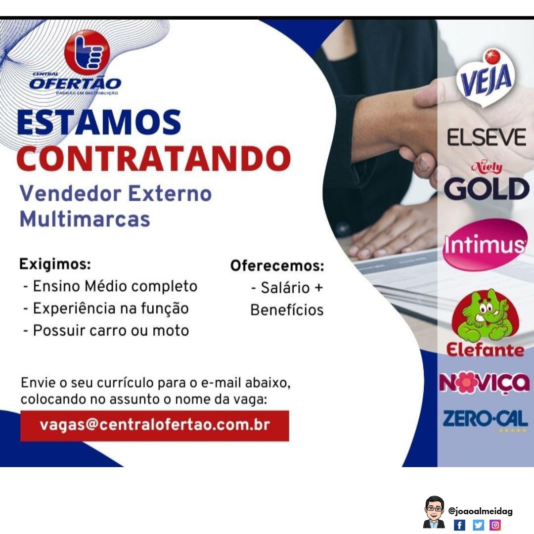 Joaoalmeidag's tweet image. UTILIDADE PÚBLICA

Vaga para Vendedor Externo
Local: Porto Alegre

Maiores informações no card🍀🙏🏼🙏🏼
Boa sorte🍀
@joaoalmeidag