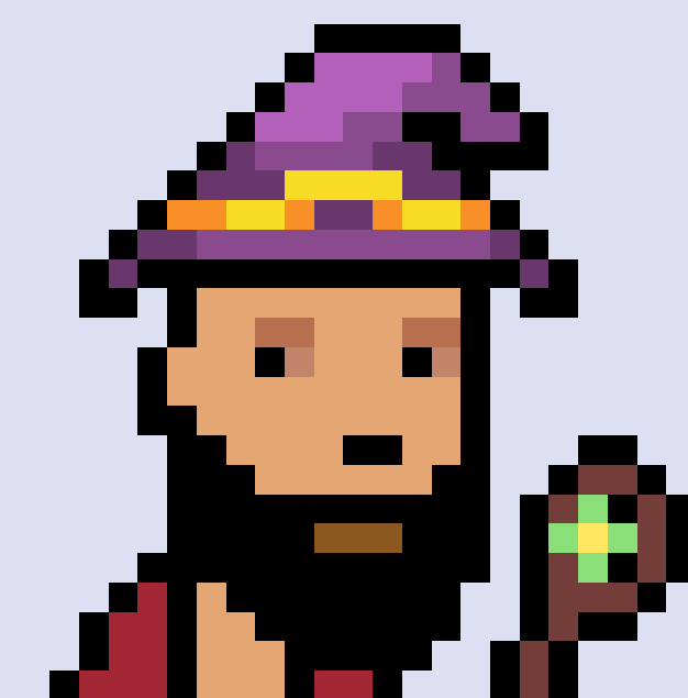 New PFP. Has personal significance within web3. First Ordinal Inscription @taprootpunksbtc🟠🧙‍♂️ Green staff signifies my support for Silly Dragon🐲 Wizard Hat signifies my support for Magic Internet Money and purple signifies my previous DAA PFP🪄🎓 Also, kinda looks like me🤍