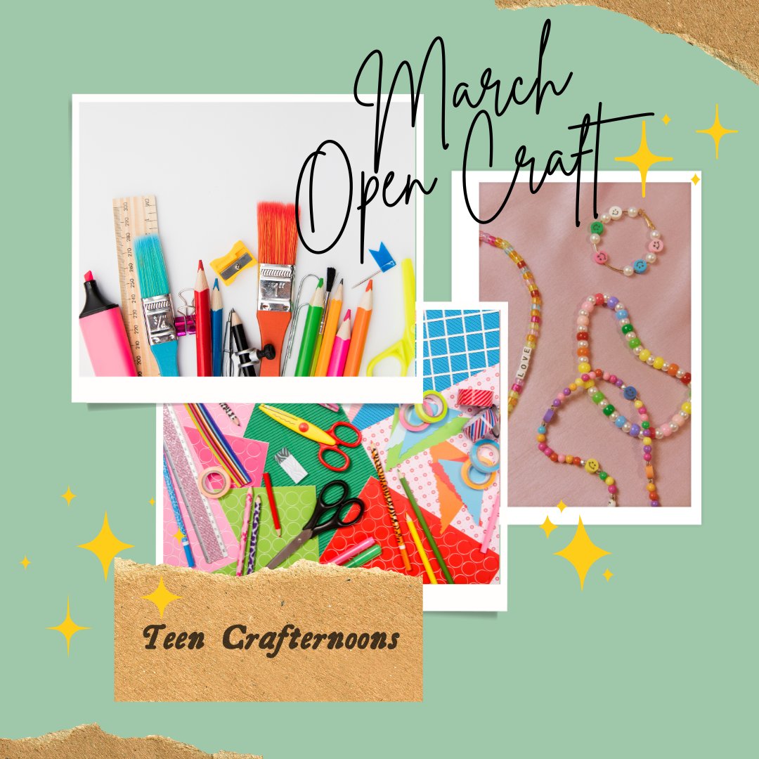 March is National Craft Month! Get creative this week & make the craft you want with the supplies we have. Make stamps, magnets, bracelets, jewelry & more.

Date/Time: Tuesday, March 5, 12 & 26 / 4 p.m.
Location: YA Center
Ages: 13-18

#YA #nationalcraftmonth #camarillolibrary