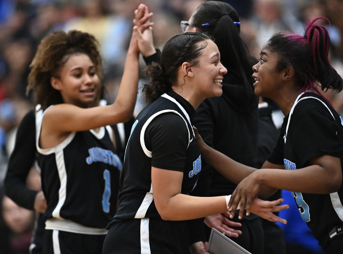 JrucoskyJohn's tweet photo. From left are @trojanshoops' Zayona Thomas, Aubreyonna Nash and Marcella White celebrating a 52-34 win over Juniata in a PIAA D6-4A championship game at Mount Aloysius College in Cresson, Tuesday night. Congratulations ladies!!! https://t.co/EhPbY02L2Y