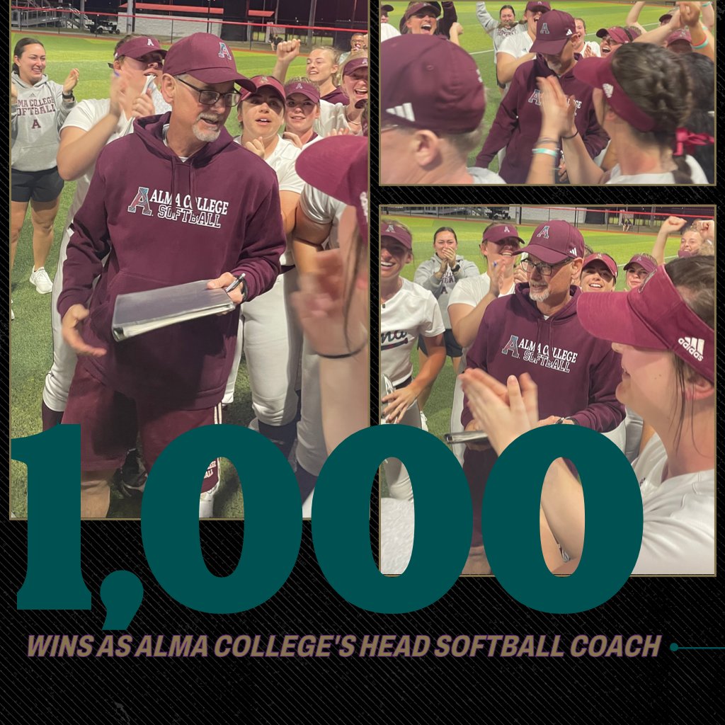 MIAA1888's tweet photo. 🚨 BREAKING NEWS 🚨

Head softball coach Denny Griffin recorded his 1,000th WIN at @AlmaScots!!!!!! 🥎

He is only the seventh head coach in Division III softball history to reach this milestone.  Congrats, Coach Griffin!

#D3MIAA #MIAAsb #GreatSince1888 https://t.co/3QHkupiFTA