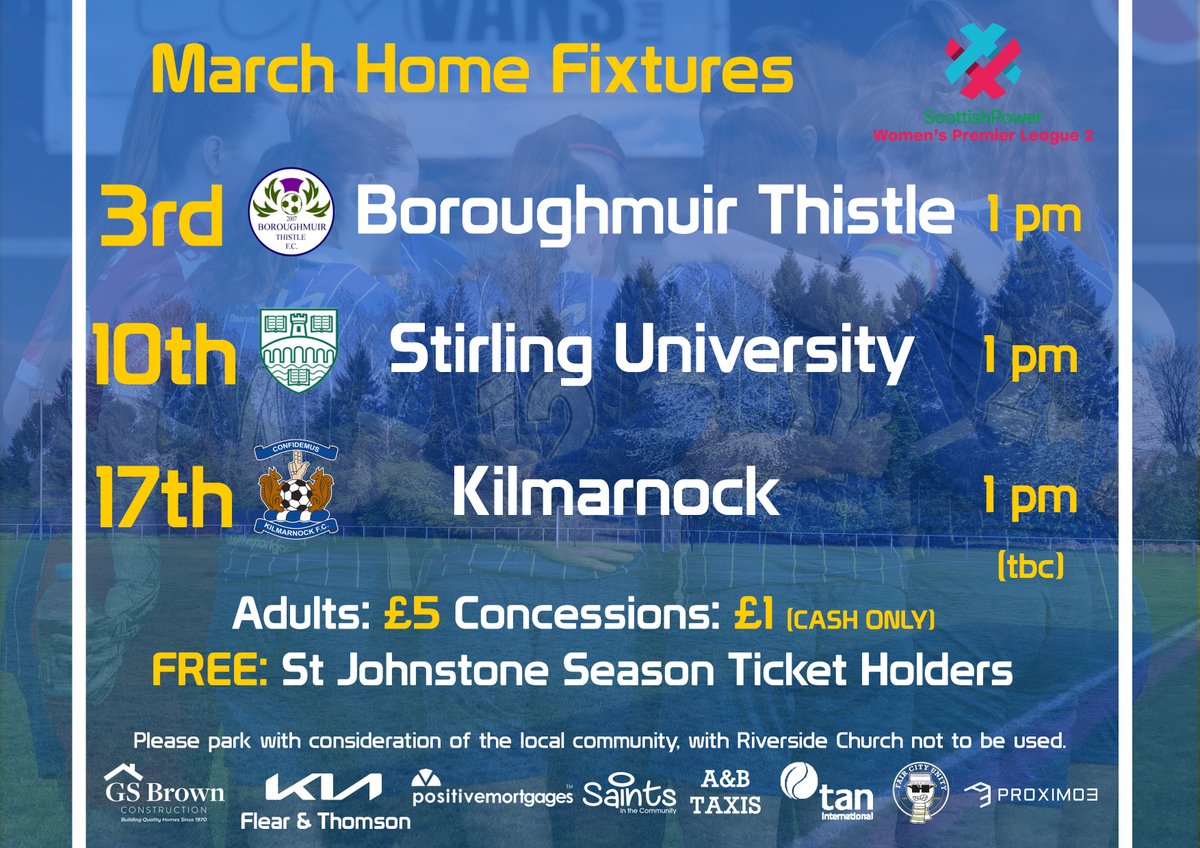 🔵MARCH TRIPLE HEADER | Next month we look forward to welcoming you to Riverside three weeks in a row to support the side. We kick off our March Riverside residency this Sunday when Boroughmuir Thistle are the visitors. We'll see you then!