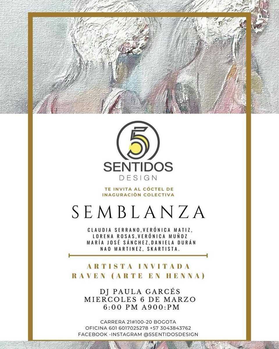skartista's tweet image. Hola Bogotá!😍 súper feliz de que mi primera Expo del año sea aquí🇨🇴

Nos vemos el 06/03 para la inauguración de “Semblanza”, una muestra colectiva de la que me complace ser parte junto a 7 artistas colombianas talentosísimas

Gracias a 5sentidosdesign por abrirme las puertas ❤️