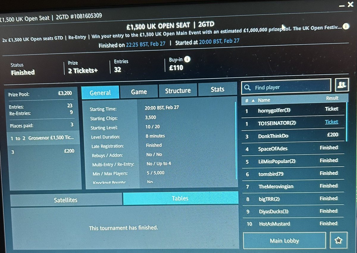 Won a cheeky <a href="/GrosvenorPoker/">Grosvenor Poker</a> uk poker open main event seat tonight online for just £220 1/32 GG! ♥️♣️♦️💴🔥🎫 #ticket
