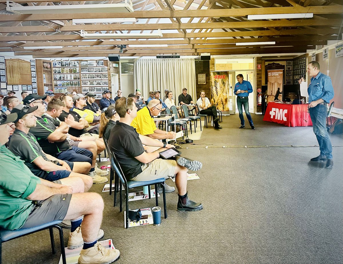 Impressive turnout at Paskeville today! Huge kudos to all attendees diving into insights from industry leaders on optimising spray equipment to reduce drift, understanding weather conditions, and staying compliant with regulatory standards in agricultural chemical handling. #FMC