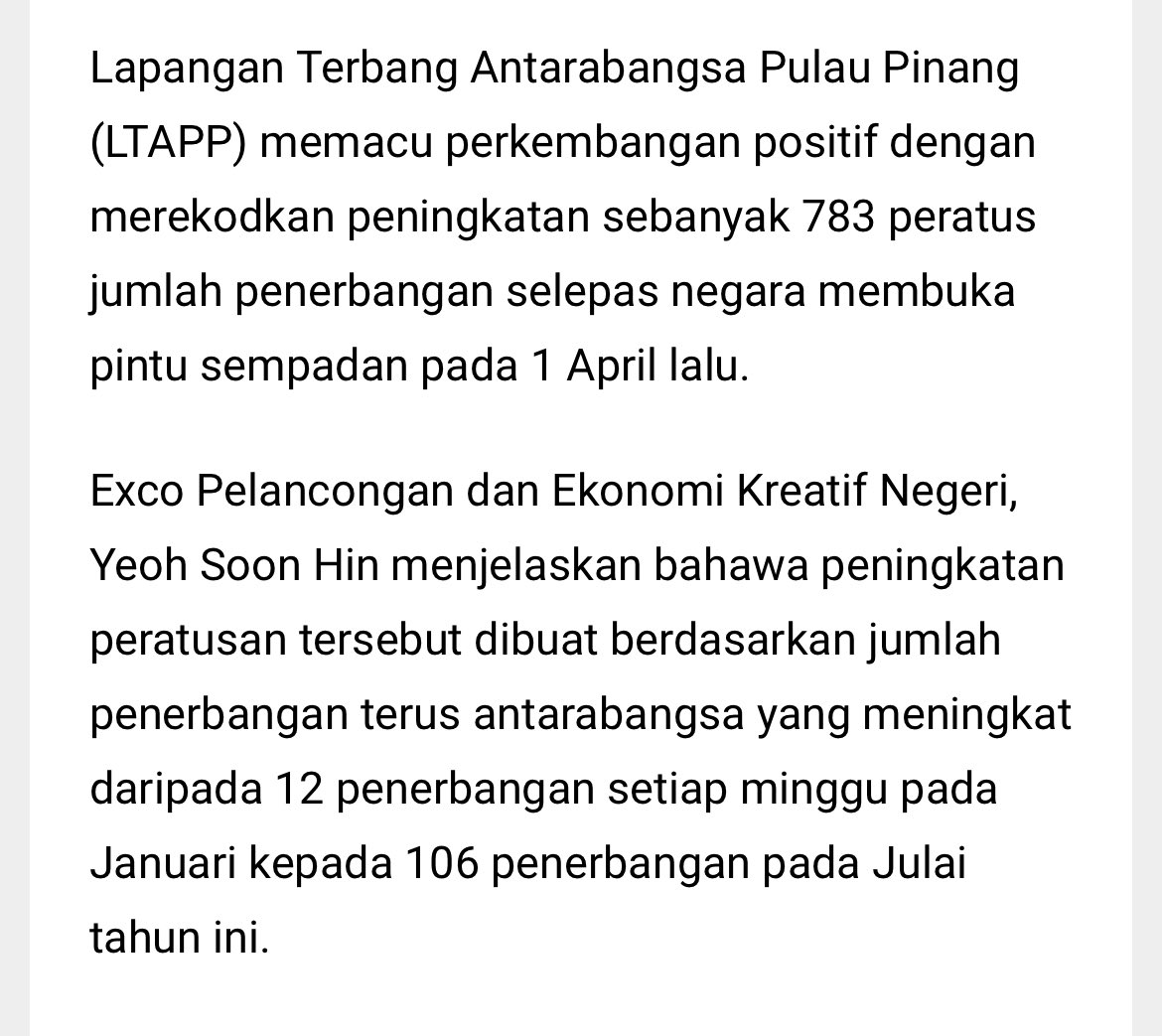 Naiktaraf airport Penang pun marah. Pertikai kata tak ada duit. Penjimatan kerajaanlah yg digunakan utk tambahkan infra negara seperti airport. Pintu masuk negara. Terutamanya airport antarabangsa.